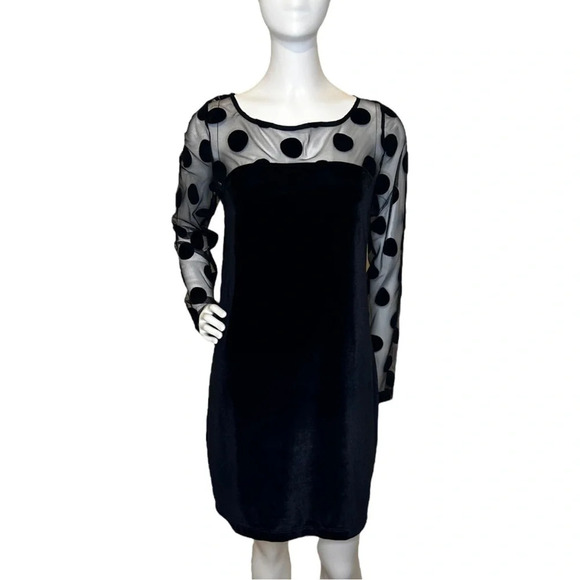 BCBGeneration Women’s Black Velvet Polka Dot Long Sleeve Dress NWT Small - Picture 1 of 9